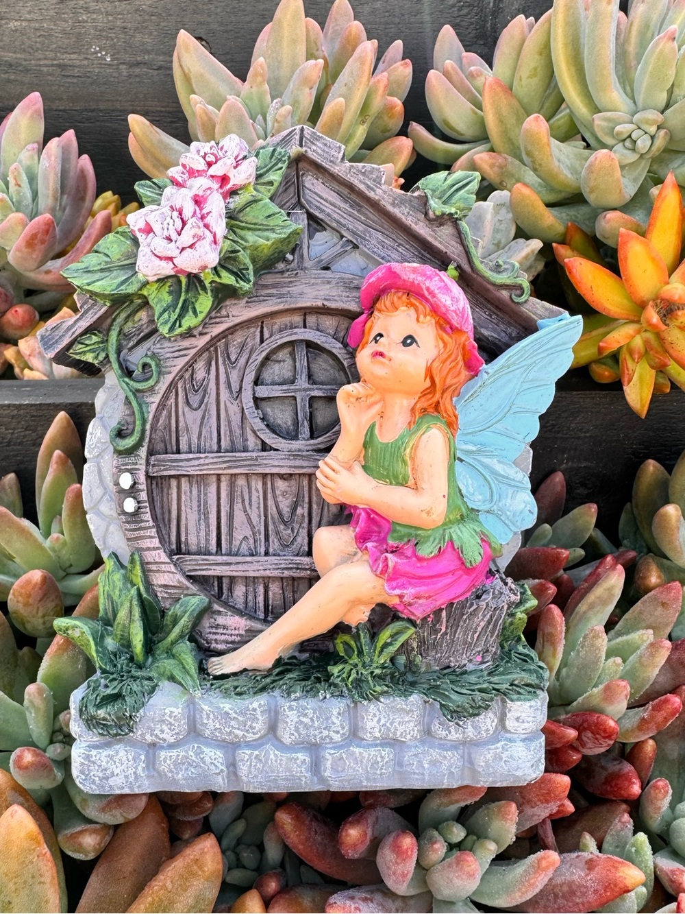 Adorable 5” Fairy Garden Figurine - Sitting Pixie by Fairy House Door